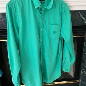 99. Men’s Chaps Iconic Poplin Green Button Front Shirt